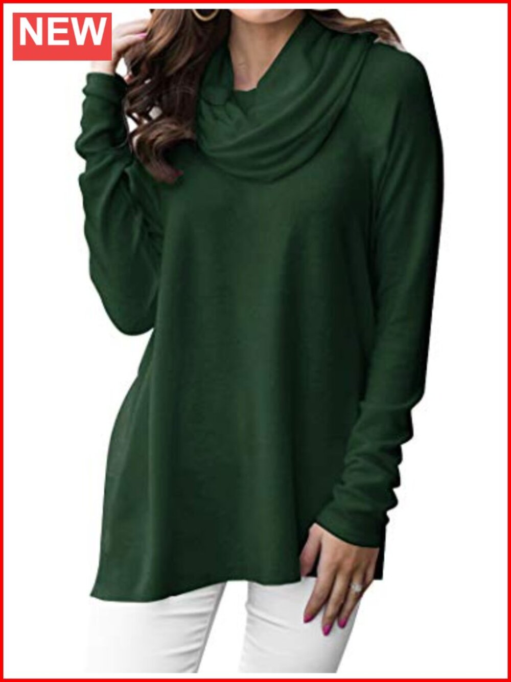 Womens Long Sleeve Cowl Neck Pullover Sweater Loose Casual Tunic Top